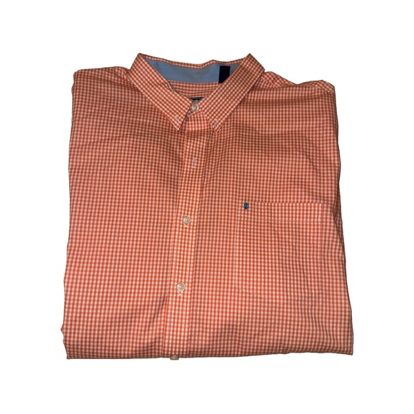 Men’s Izod Orange Gingham Button Down Long Sleeve Shirt - Picture 1 of 6